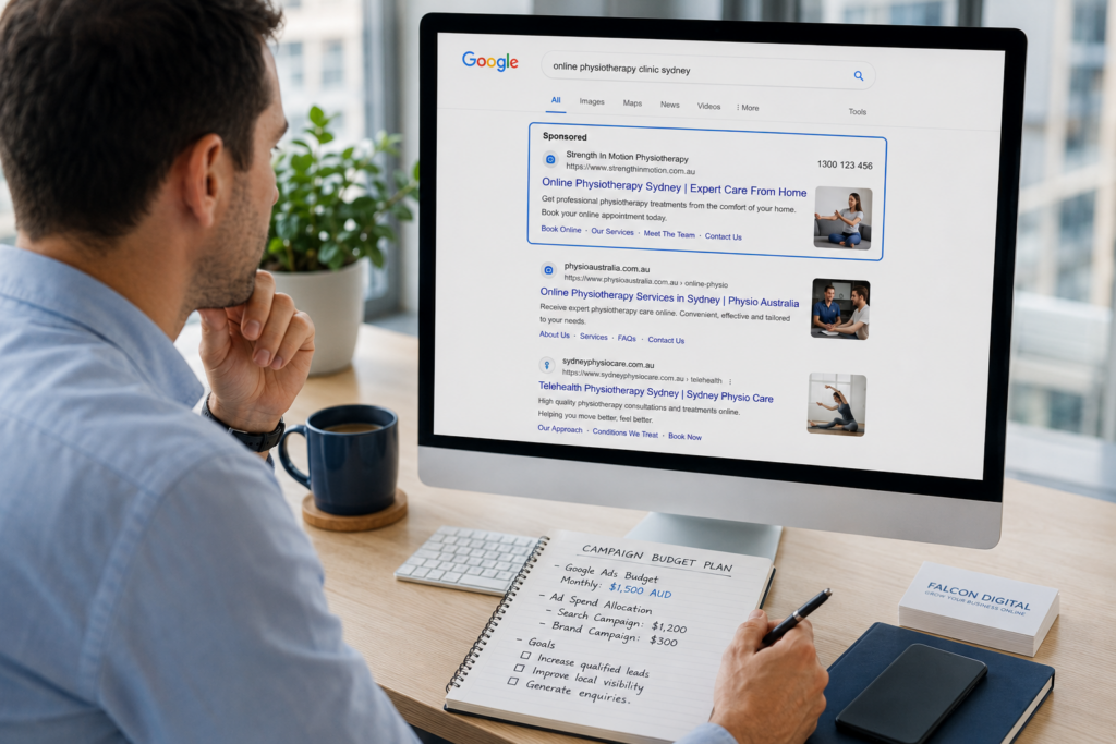 Google Ads budget strategy showing sponsored search results helping businesses generate qualified leads through targeted advertising.