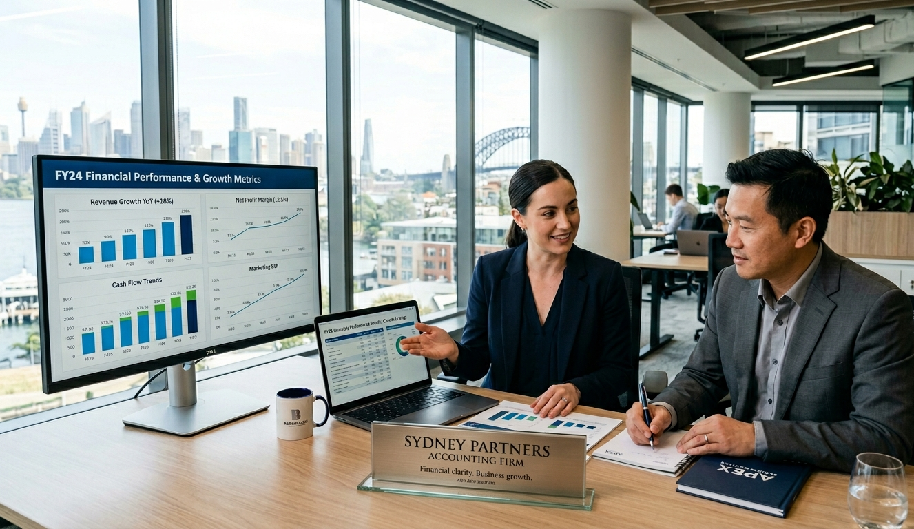 Marketing for accounting firms showing an accountant meeting with a business client in a professional office