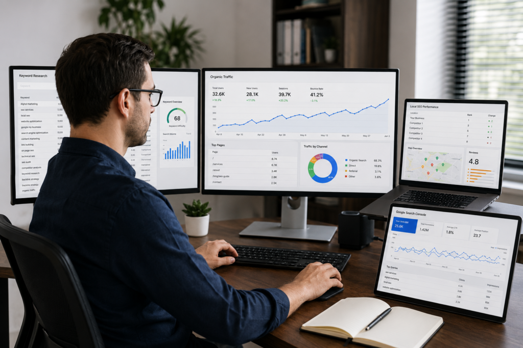 SEO experts in Epping analysing organic traffic, local SEO performance and website analytics