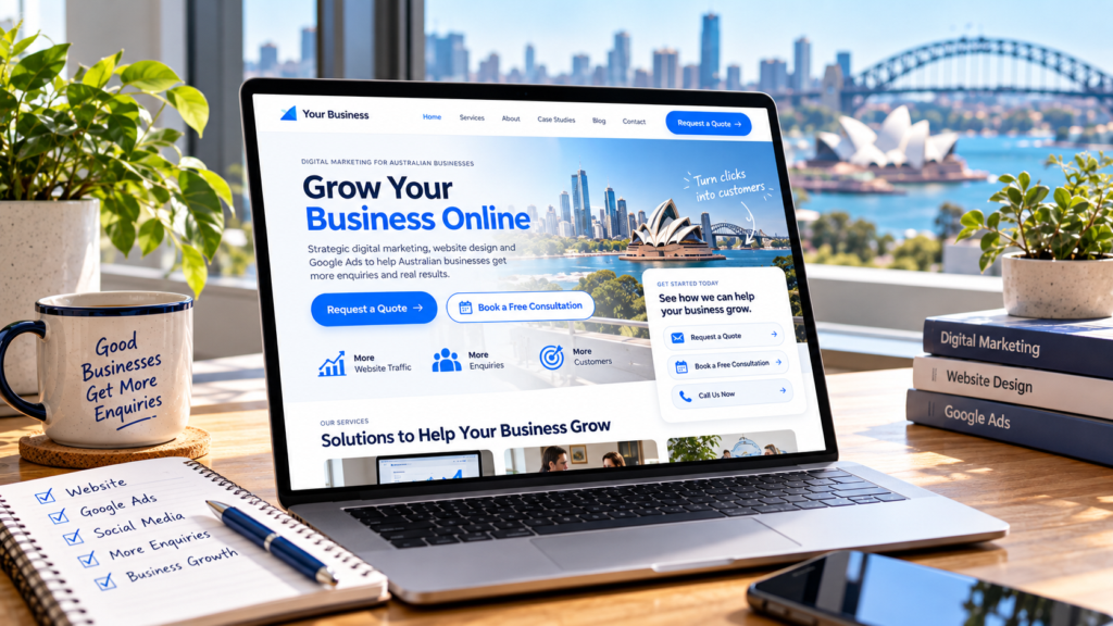 Business website displaying clear calls to action and a prominent quote button to improve user experience and encourage enquiries.